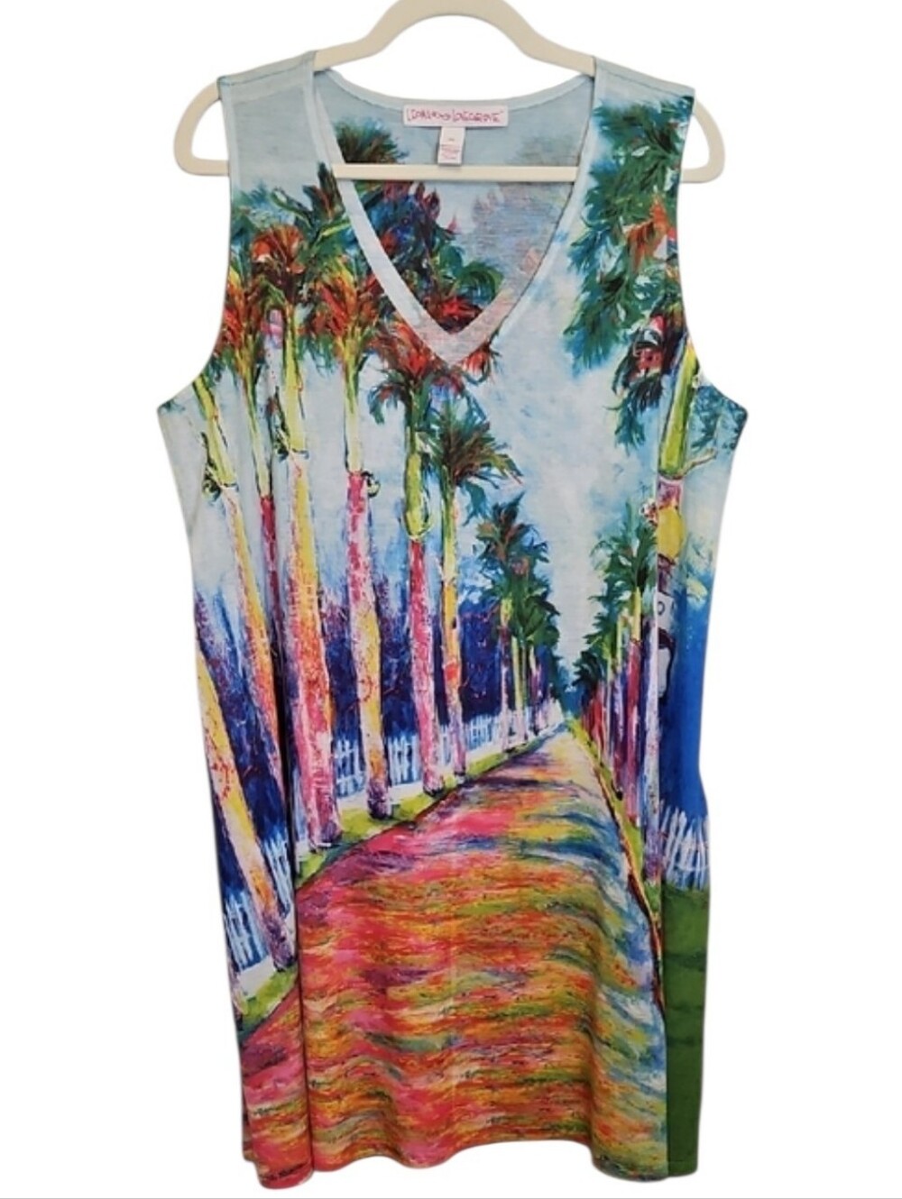 Leoma Lovegrove Colorful Palm Tree V-Neck Tank Dress -size XXL